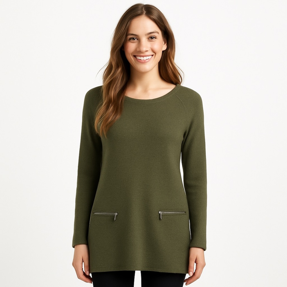 Cashmere Cashmere Olive Green Tunic Sweater Dress – Size M ?